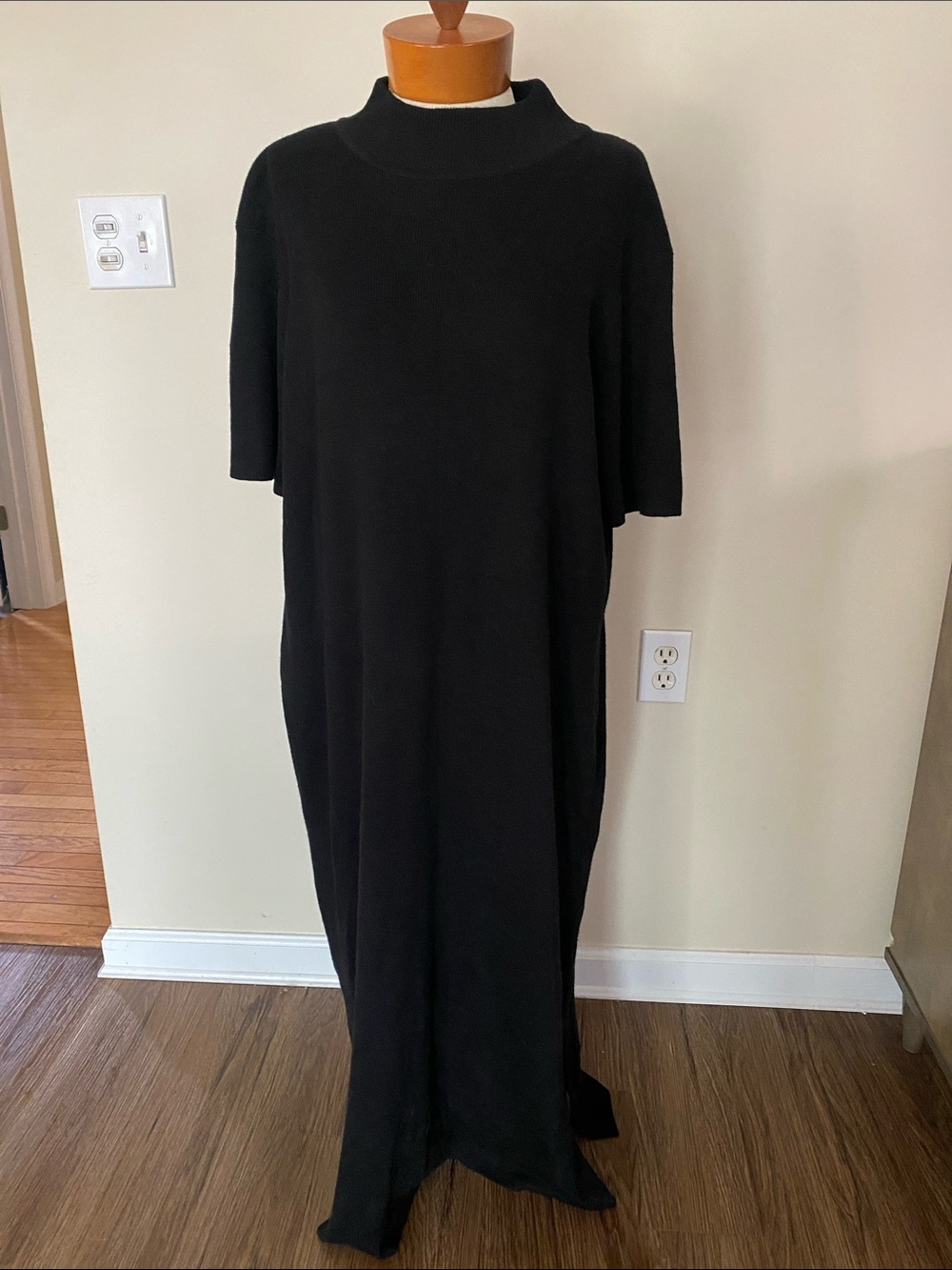 VINTAGE 90s TALBOTS Black Wool blend Maxi Side Slit mock neck Sweater dress 1X